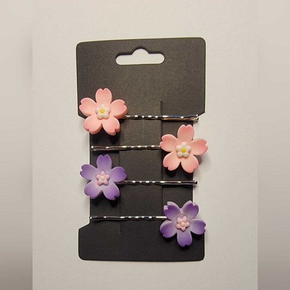 MYNAH & PAPAYA LIGHT PINK & PURPLE SAKURA FLOWER HAIR PIN SET